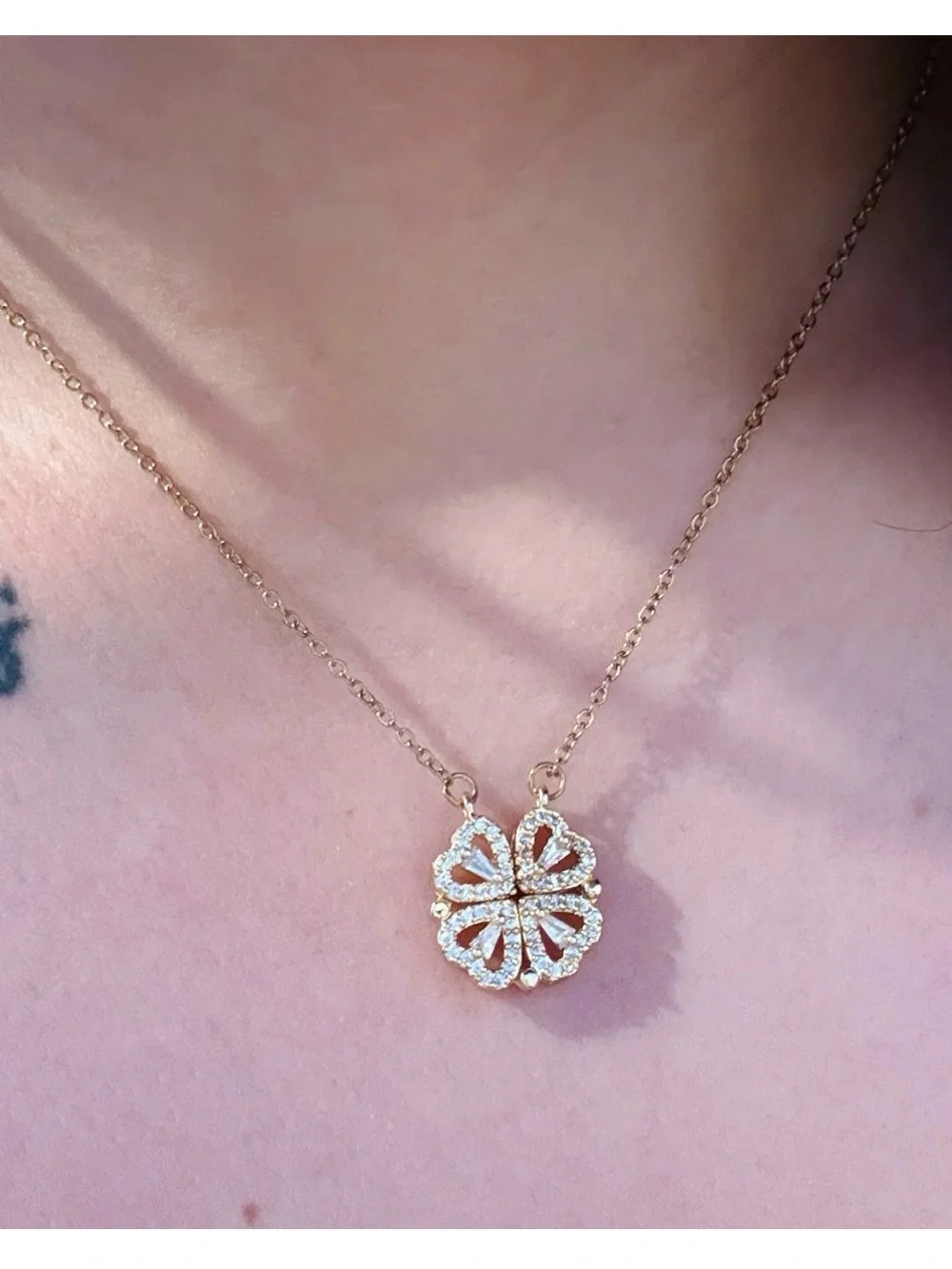 18K Gold Plated Open Heart Flower Necklace
